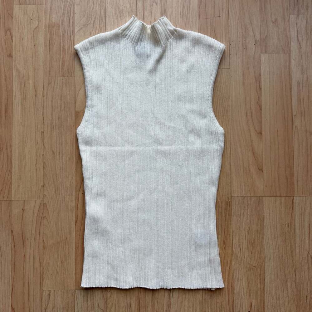 White Ribbed Knit Stretchy Mock Neck Sleeveless Tank Top by The Worksop
